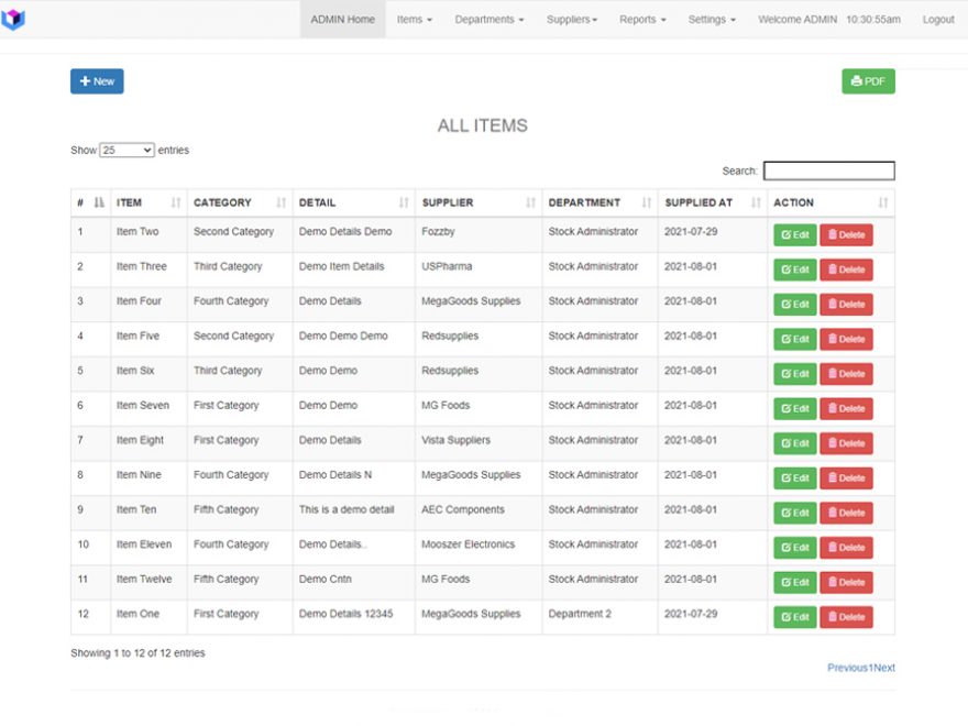 Stock Management System in PHP MySQL with Source Code