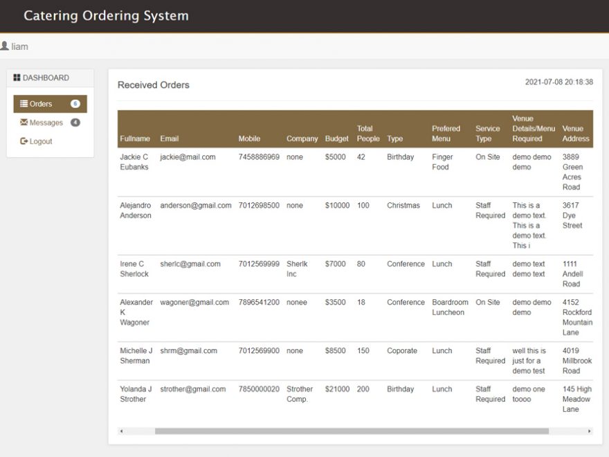 Online Catering Ordering System in PHP with Source Code for Free