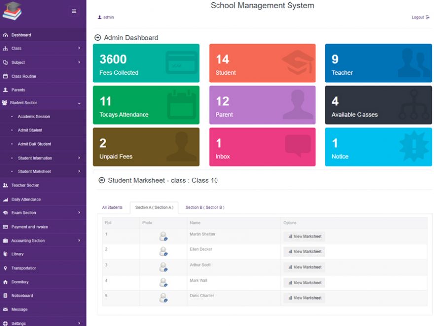 school management system in codeigniter free download