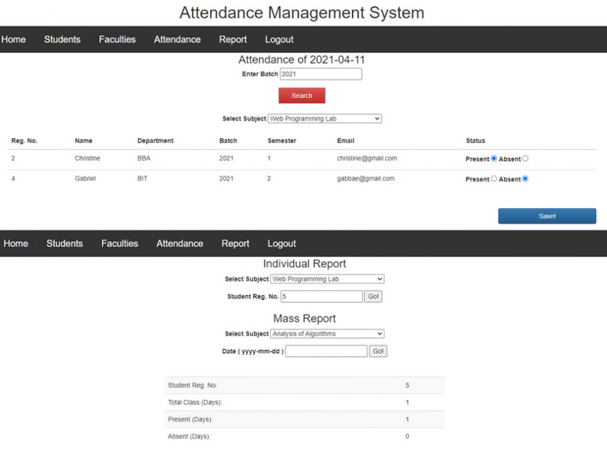 Download simple attendance management system in php with source code