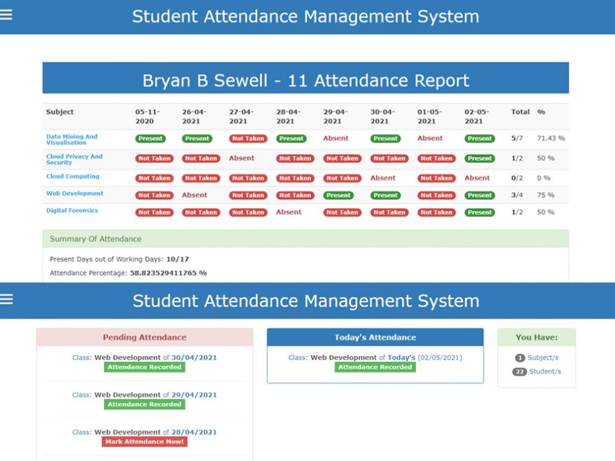 Download Student Attendance Management System in PHP with Source Code
